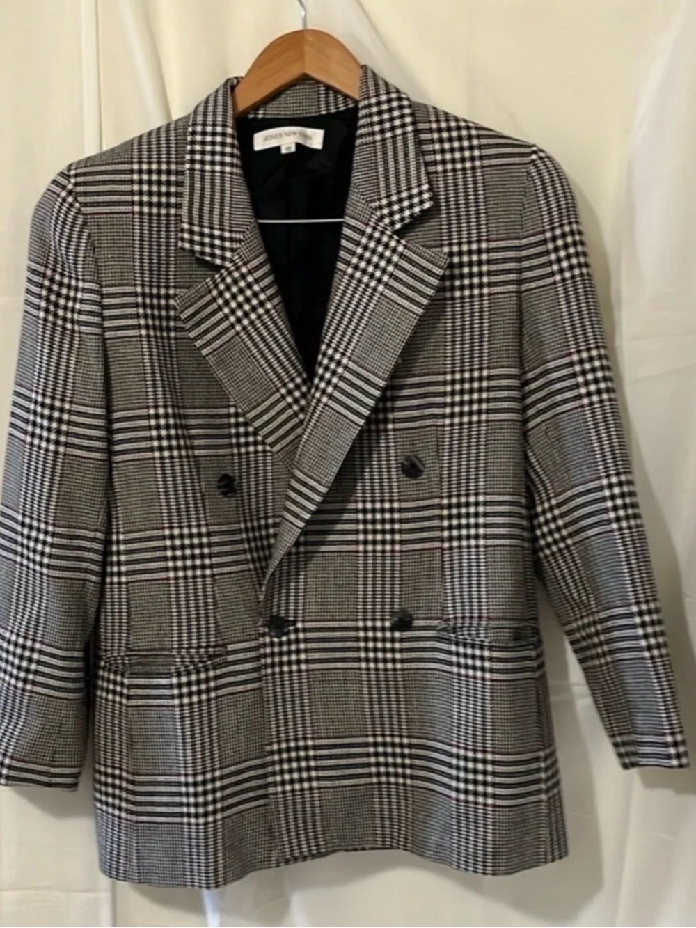 Jones Oversized New York Black and White Glen Plaid Double-Breasted Blazer